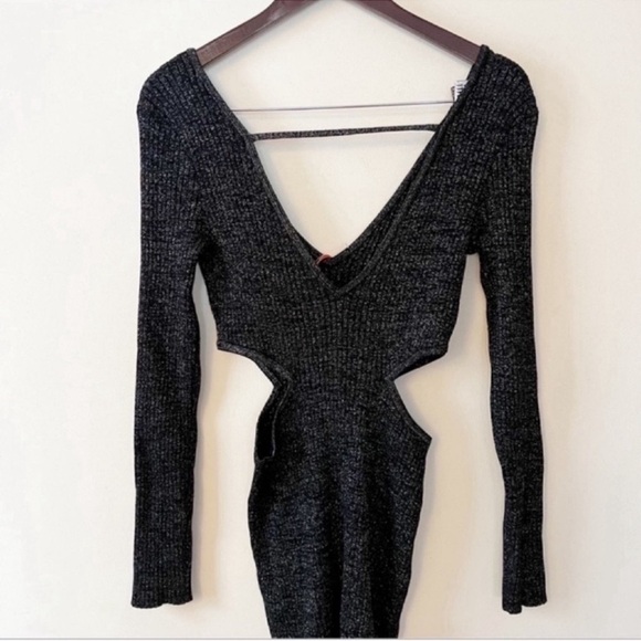 OPEN EDIT Sparkle Cutout Sweater Mini Dress Black/Silver Size Medium NEW - Picture 9 of 10